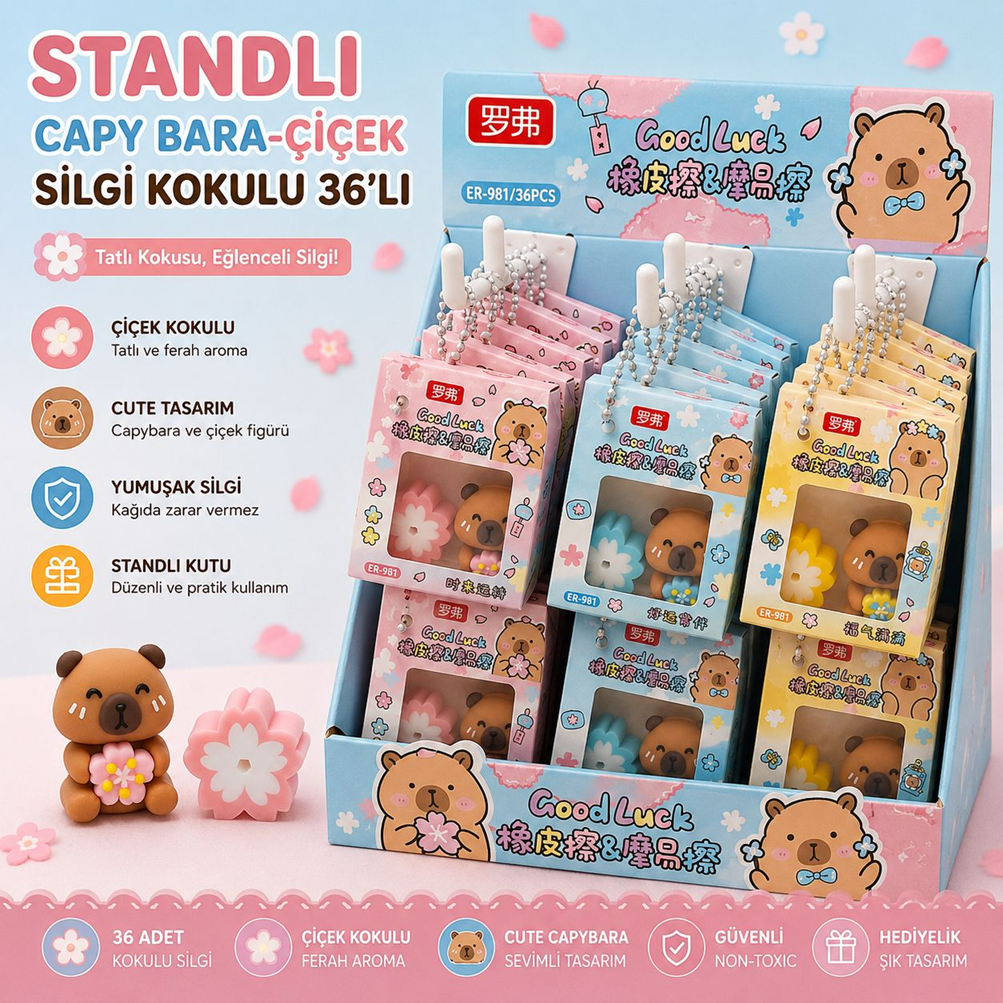 Toptan Standlı Capybara Çiçek Kokulu Silgi
