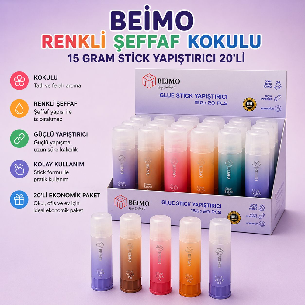Toptan Renkli Şeffaf Kokulu Stick Yapıştırıcı 15 Gram
