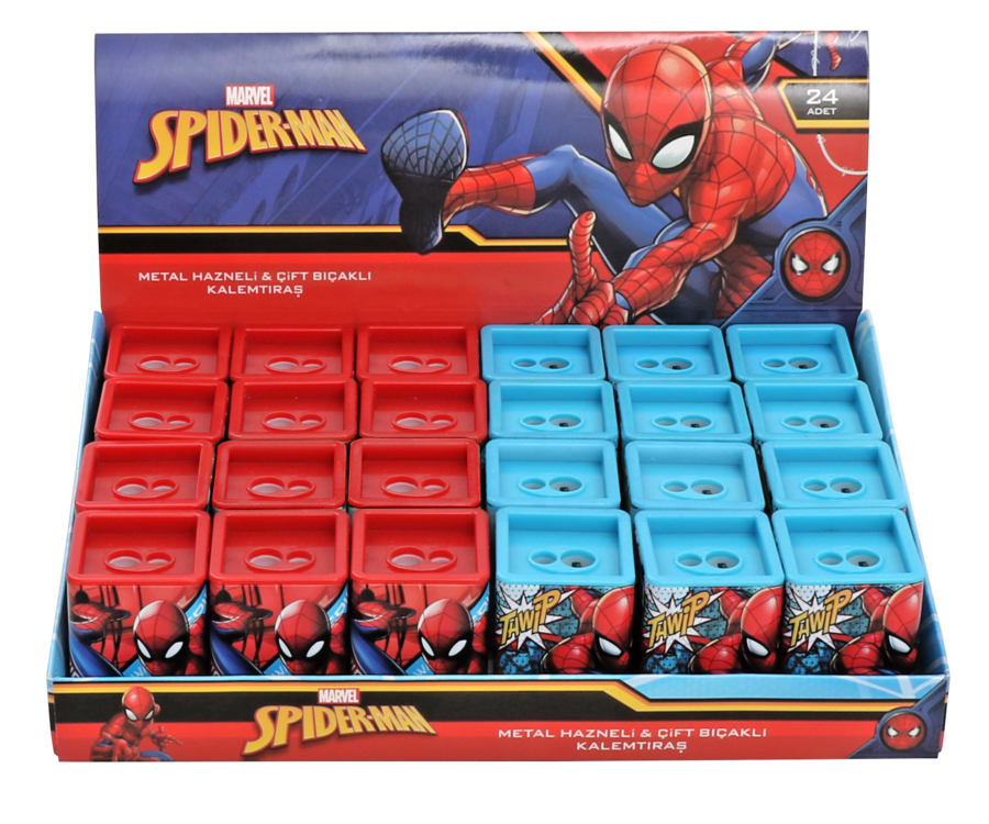 Toptan Spiderman Metal Hazneli Çift Bıçaklı Kalemtıraş
