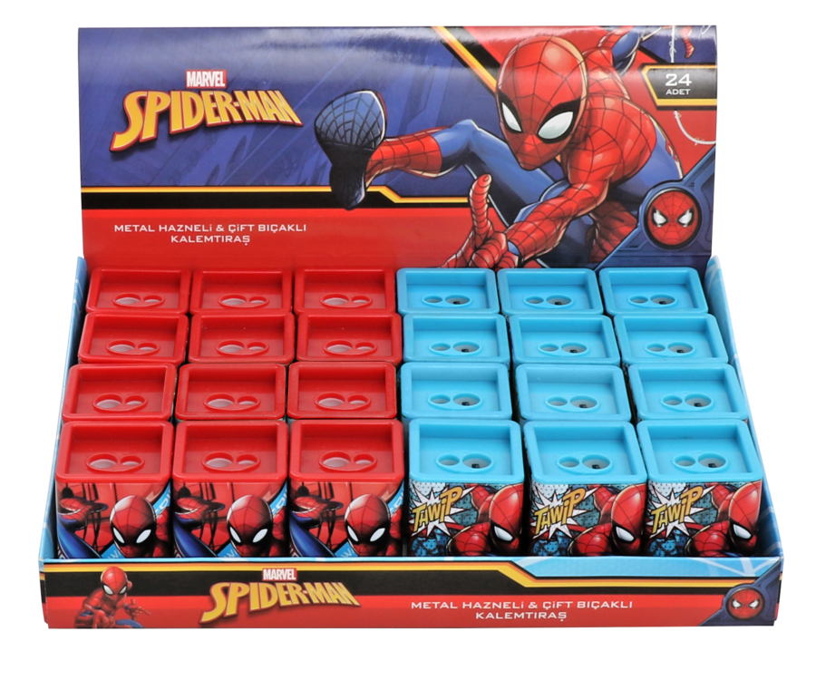Toptan Spiderman Metal Hazneli Çift Bıçaklı Kalemtıraş