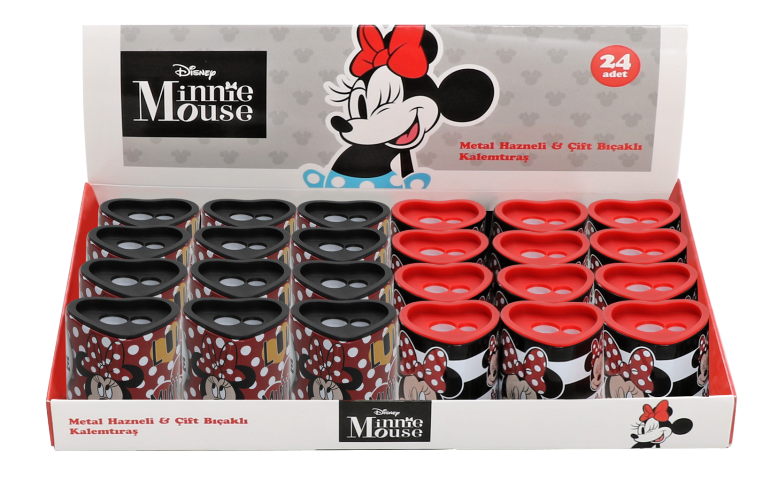 Toptan Minnie Mouse Metal Hazneli Çift Bıçaklı Kalemtıraş