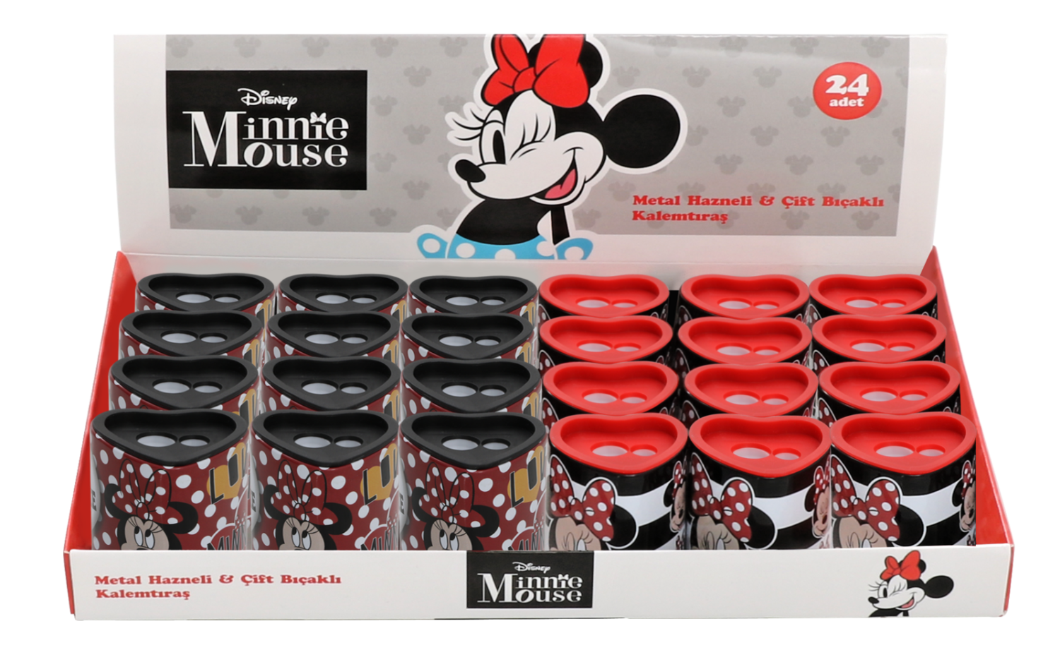 Toptan Minnie Mouse Metal Hazneli Çift Bıçaklı Kalemtıraş