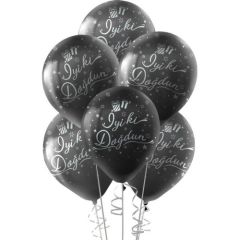 Toptan Gümüş İyiki Doğdun Baskılı Siyah Lateks Balon