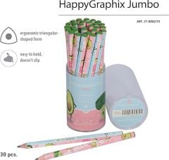 Toptan Happy Graphix Jumbo Mavi Avokado 30lu Kurşun Kalem 4B 3,5mm