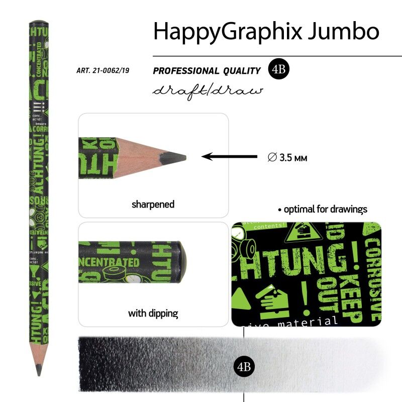 Toptan Happy Graphix Jumbo Kimya 30lu Kurşun Kalem 4B 3,5mm