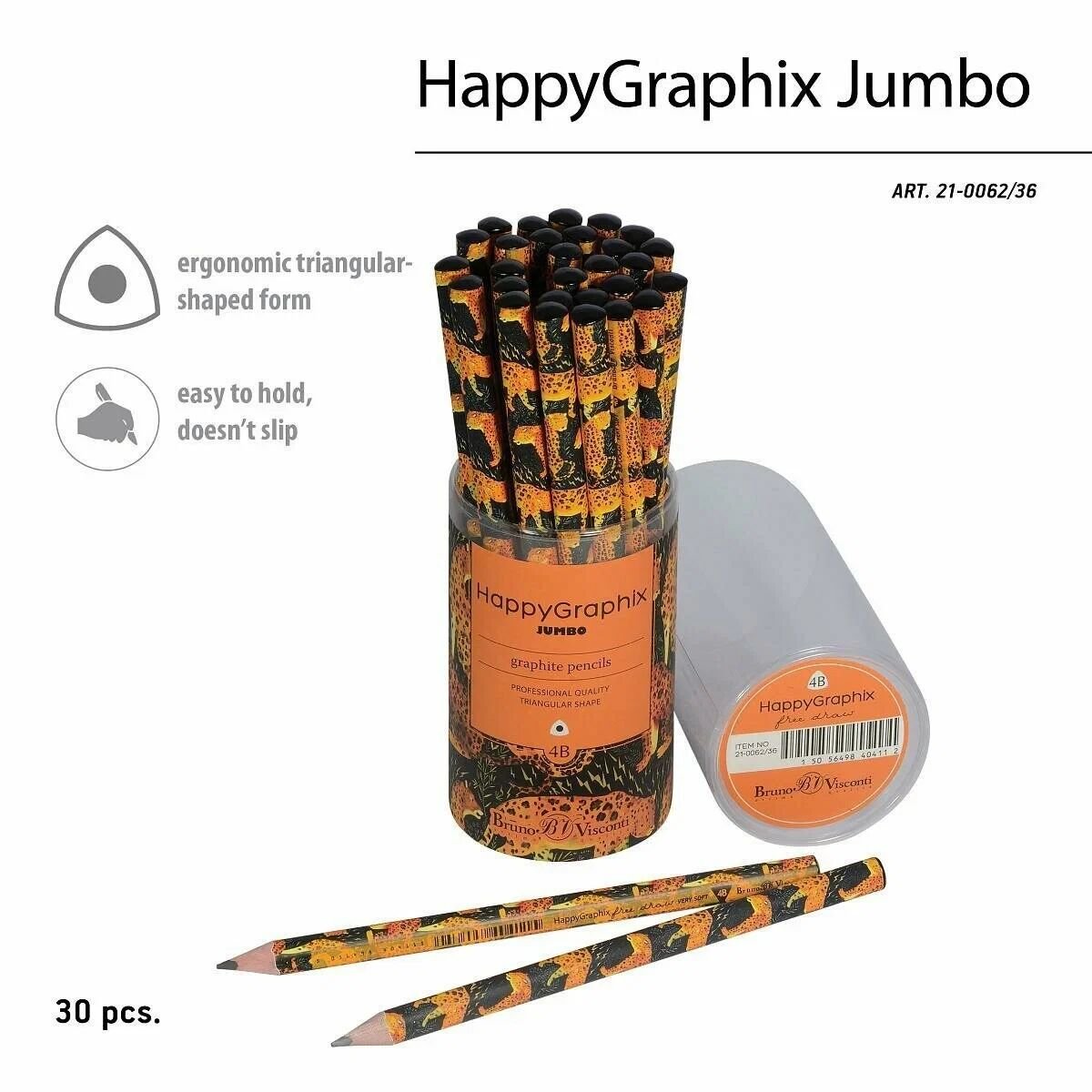 Toptan Happy Graphix Jumbo Leopar 30lu Kurşun Kalem 4B 3,5mm