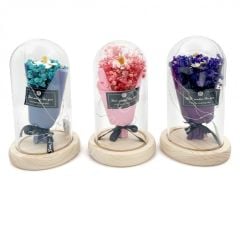 Toptan Çiçekli Işıklı Cam Fanus M-6