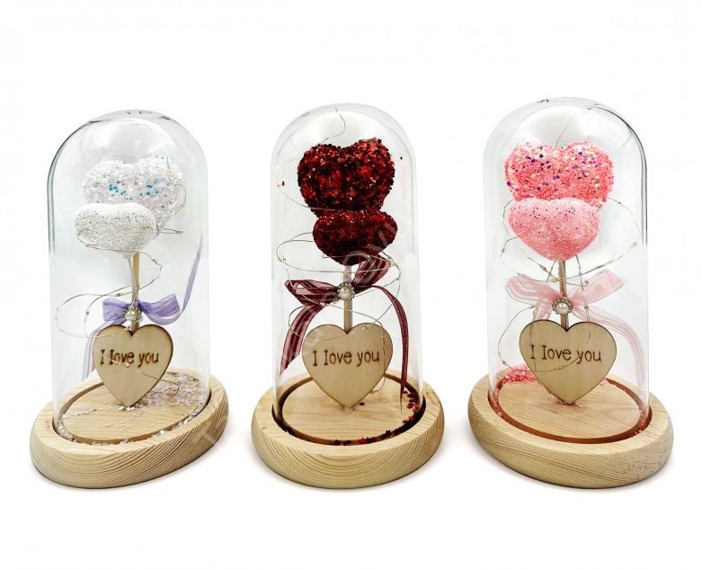 Toptan Çiçekli Işıklı Cam Fanus M-3