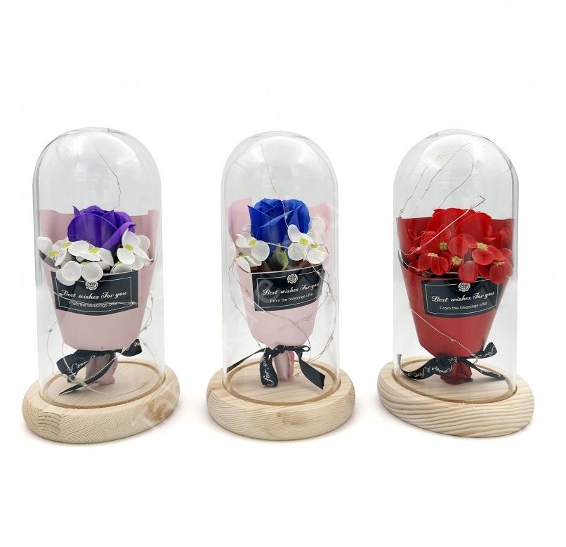 Toptan Çiçekli Işıklı Cam Fanus M-4