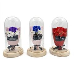 Toptan Çiçekli Işıklı Cam Fanus M-4