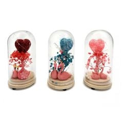 Toptan Çiçekli Işıklı Cam Fanus M-11