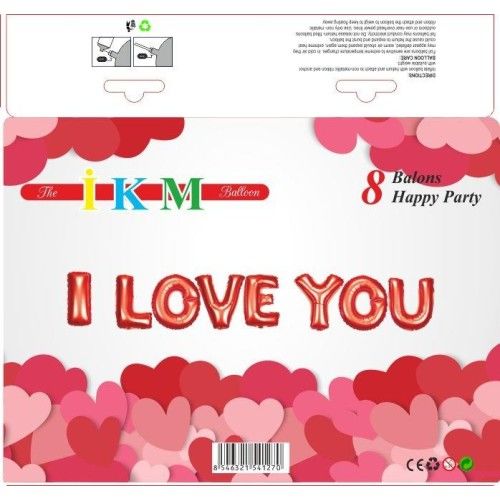 Toptan I Love You Kırmızı Folyo Balon Set