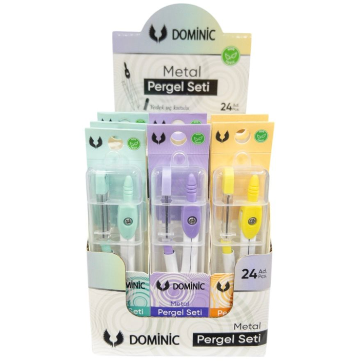 Toptan Dominic Renkli Metal Pergel Seti