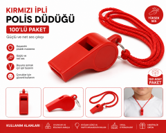Toptan İpli Kırmızı Düdük 100 lü Polis Düdüğü