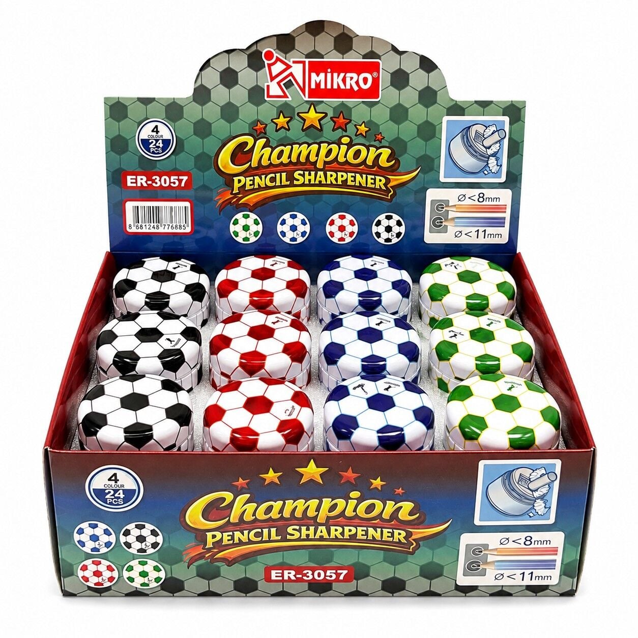 Toptan Mikro Futbol Topu Desenli Metal Kalemtıraş Er-3057