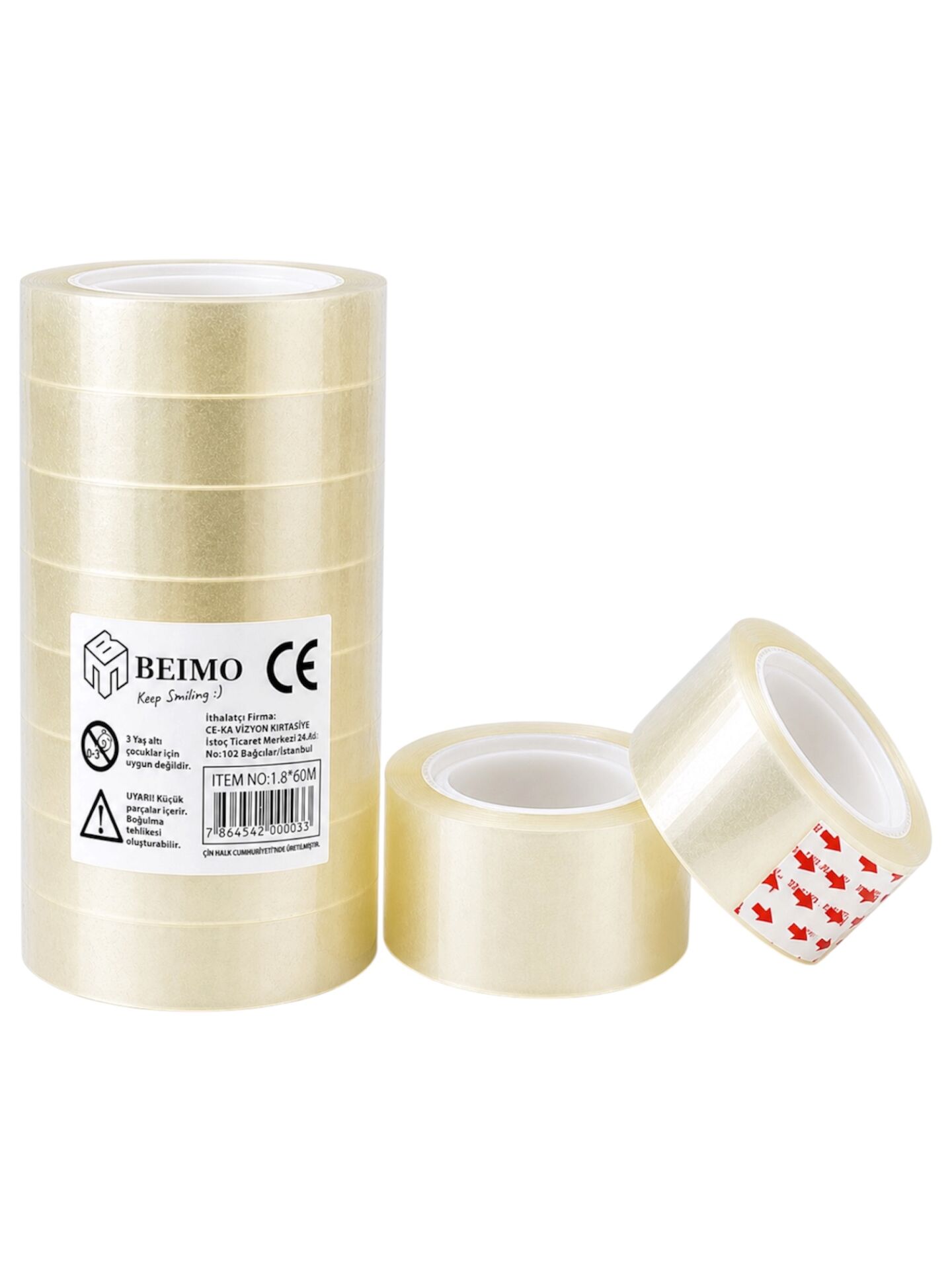Toptan 1.8*60 Metre Küçük Geniş Para Bandı Şeffaf 8'Li Paket