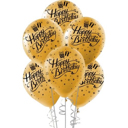 Toptan Siyah Happy Birthday Baskılı Metalik Altın Balon
