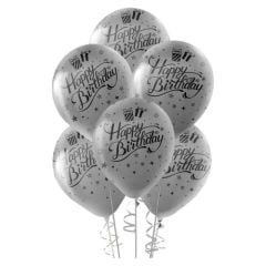 Toptan Siyah Happy Birthday Baskılı Metalik Gümüş Balon