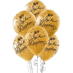 Toptan Siyah İyiki Doğdun Baskılı Metalik Altın Balon