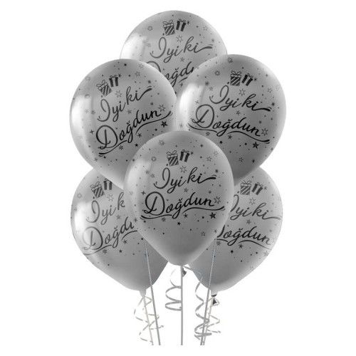 Toptan Siyah İyiki Doğdun Baskılı Metalik Gümüş Balon